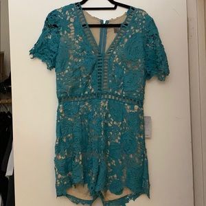 Large Teal Love by Design Lace Romper